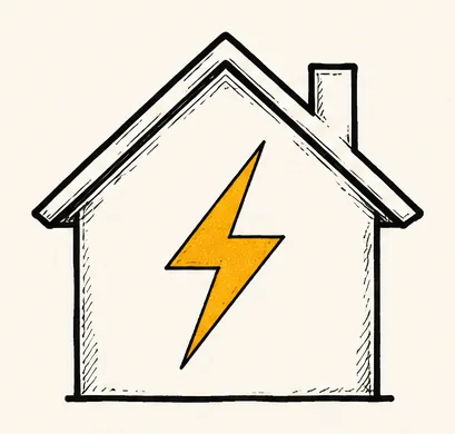 Ilustrație de atelier cu o casă și simbol electric