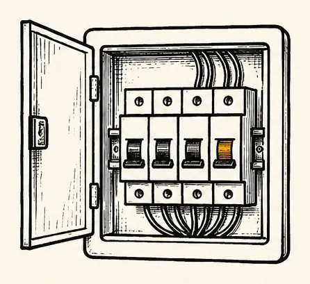 Ilustrație de atelier cu un tablou electric deschis